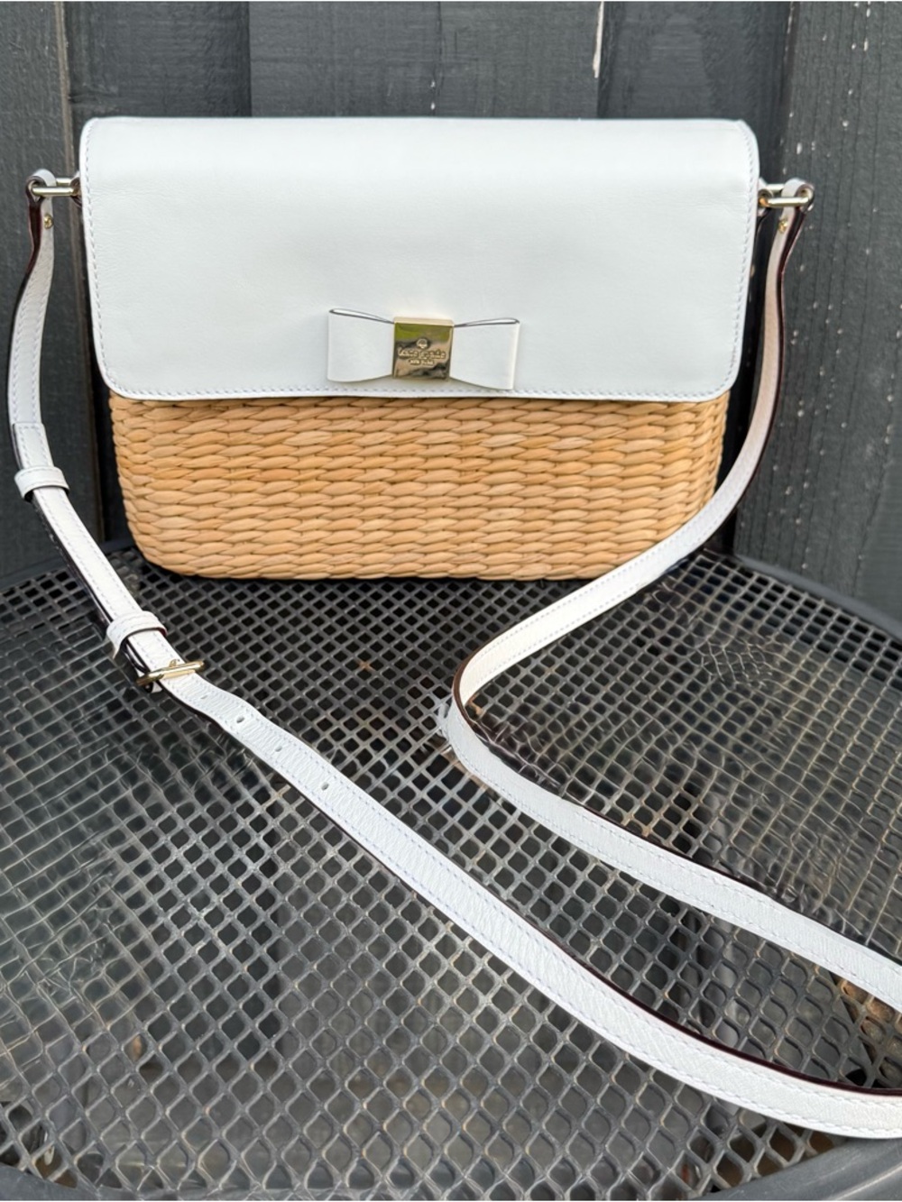 Kate Spade Basket Shoulder/ Crossbody Bag  Rattan & leather with Bow Accent